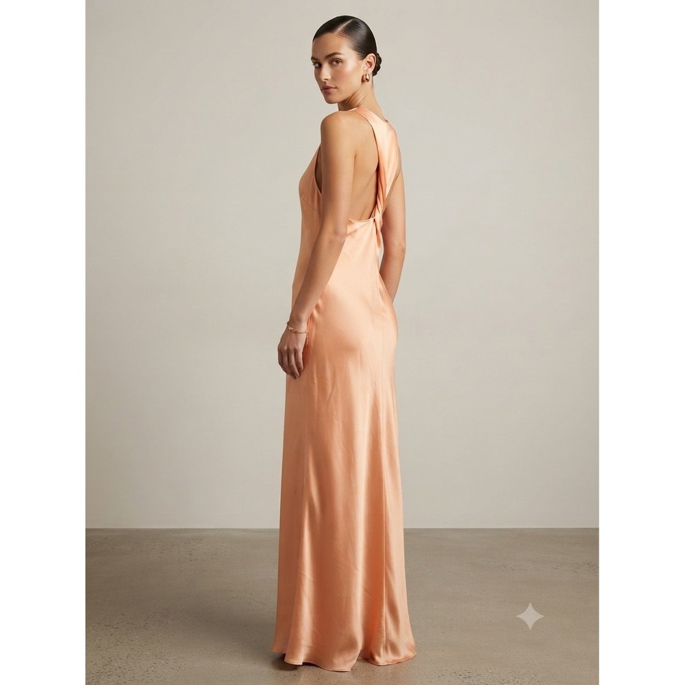 Rosetta Getty Collective Maxi Dress Womens 12 Peach Satin Twisted Back Formal